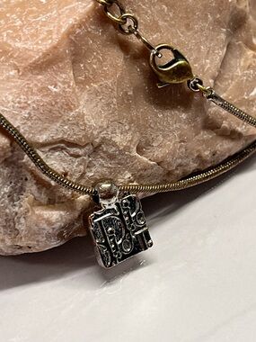 Authentic Christian Dior Silver Square Pendant Necklace